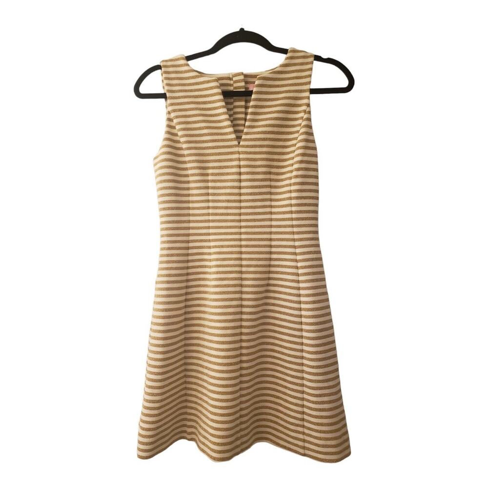 Lilly Pulitzer Brielle Gold and Cream Striped Stretch Shift Dress Size XS